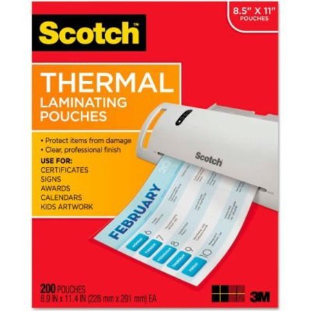 3M Scotch® Letter Size Thermal Laminating Pouches, 3 mil, 11 2/5 x 8 9/10, 200 per Pack TP3854200
